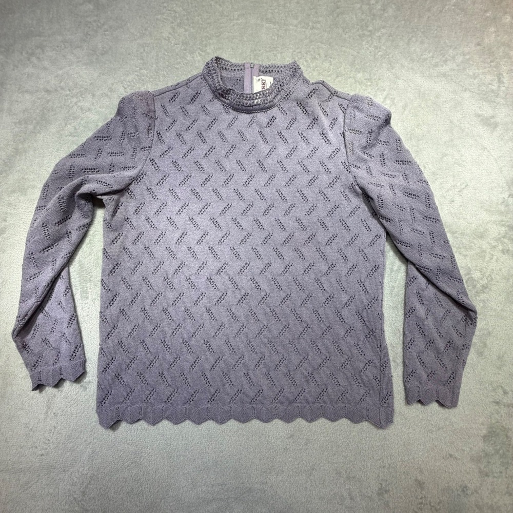 Vintage 70s Castleberry Lavender Pointelle‎ Knit Mock Neck Top Purple USA Made L